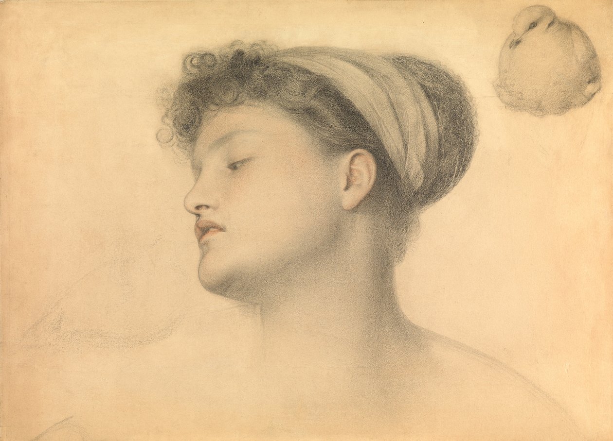 Studie till flickan med duvor (blyerts och färgkritor på papper) av Anthony Frederick Augustus Sandys