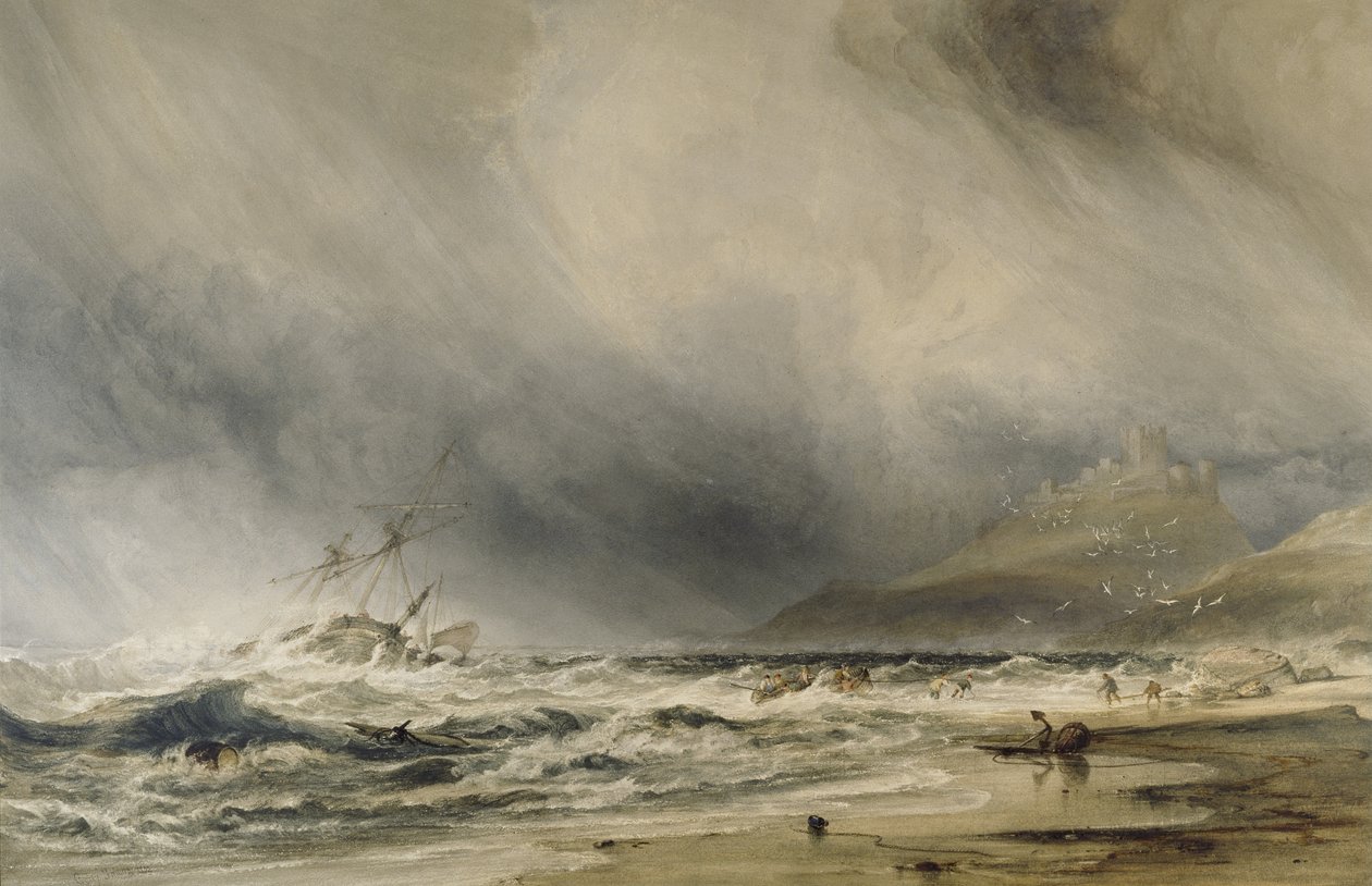 Bamburgh Castle, 1852 (akvarell med inslag av vit kroppsfärg) av Anthony Vandyke Copley Fielding