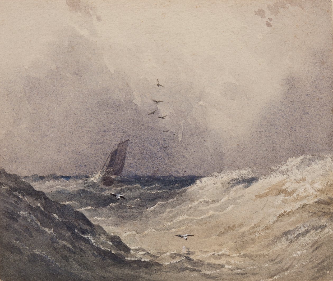 Segelbåt före en storm, ca 1830 av Anthony Vandyke Copley Fielding