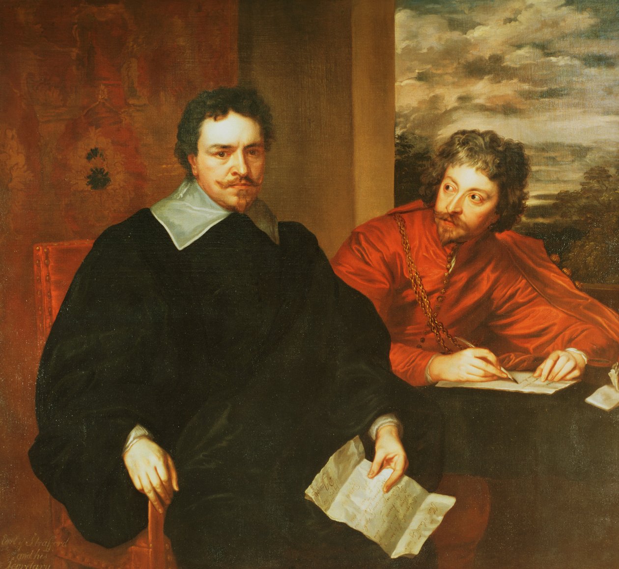 Thomas Wentworth, Earl of Strafford (1593-1641) och hans sekreterare, Sir Philip Mainwaring (1589-1661) 1640 (för original se 91603) av Anthony van Dyck