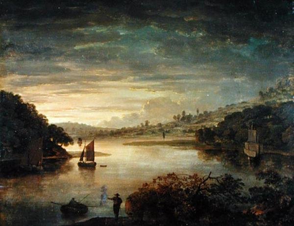 Utsikt över floden Neath i Glamorganshire (olja på pannå) av Anthony Devis