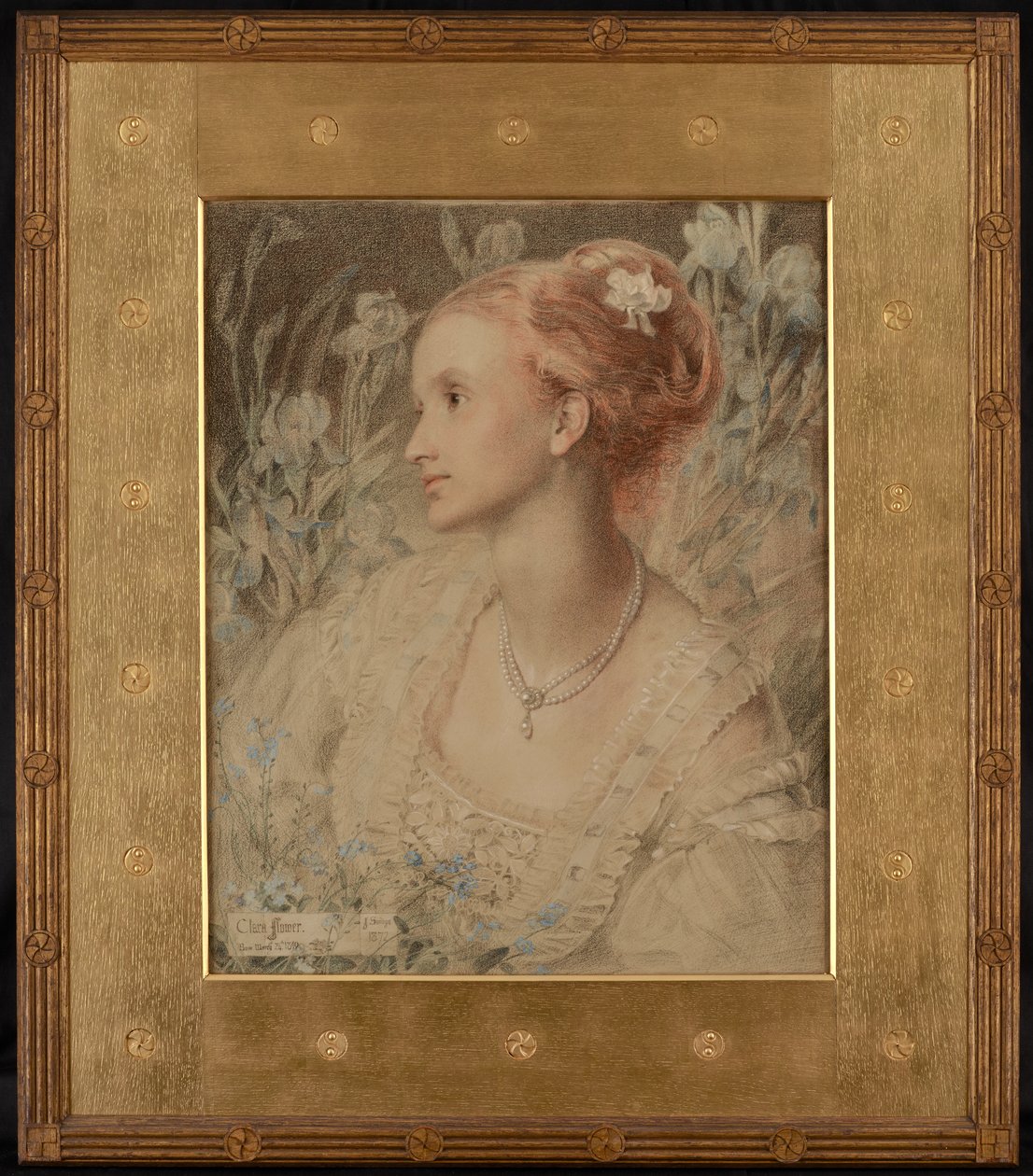 Clara Flower (färgkritor på gräddfärgat papper) av Anthony Frederick Augustus Sandys