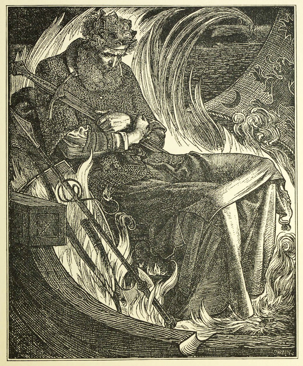 Kung Warwulfs död, pub. 1915 (gravyr) av Anthony Frederick Augustus Sandys