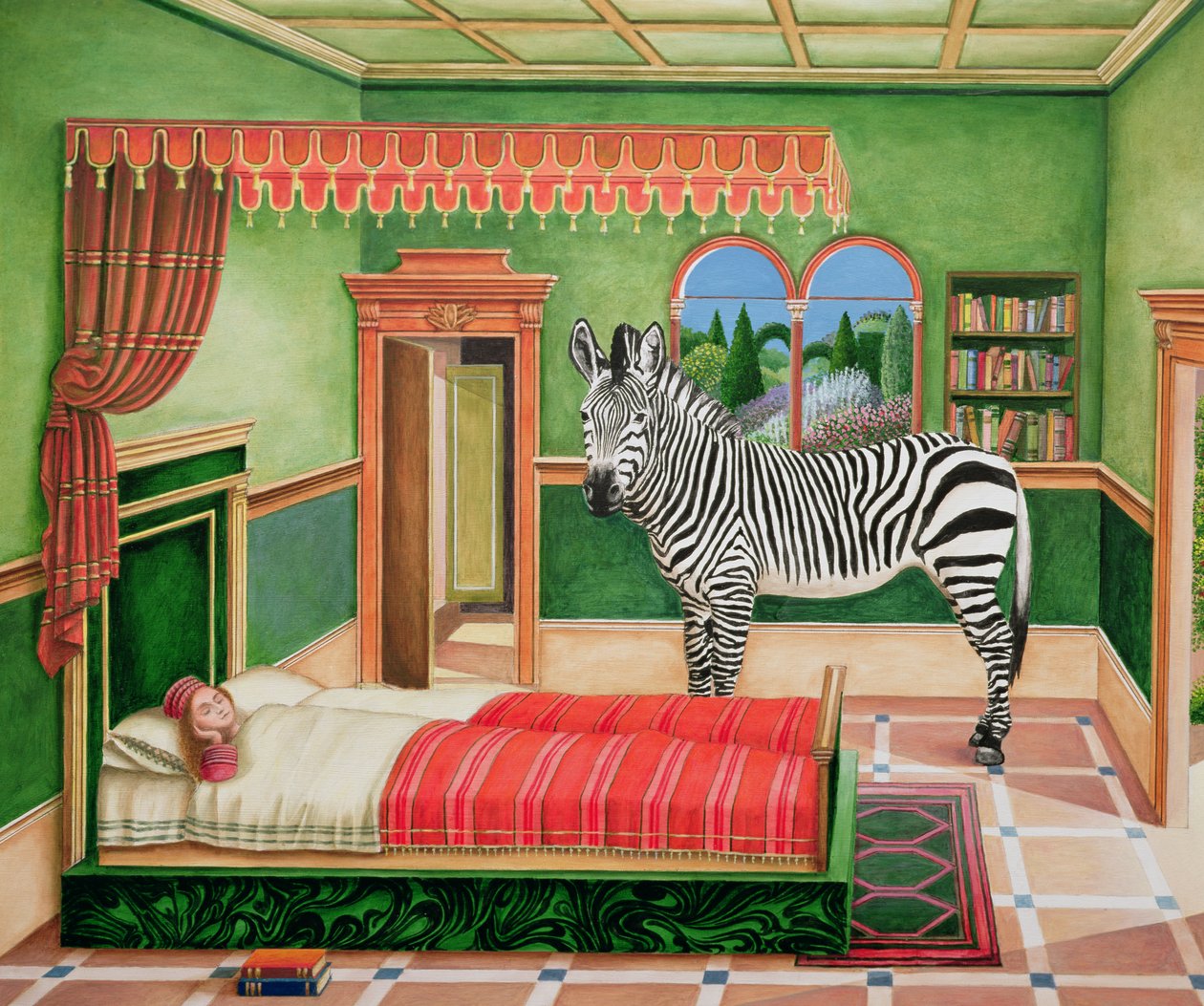 Zebra i ett sovrum, 1996 (akryl ombord) av Anthony Southcombe