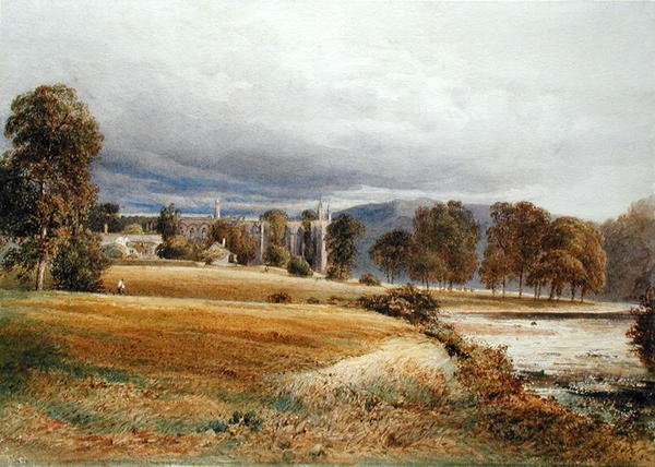 Bolton Abbey från River Wharfe, South View, ca 1825 (akvarell på papper) av Anthony Vandyke Copley Fielding