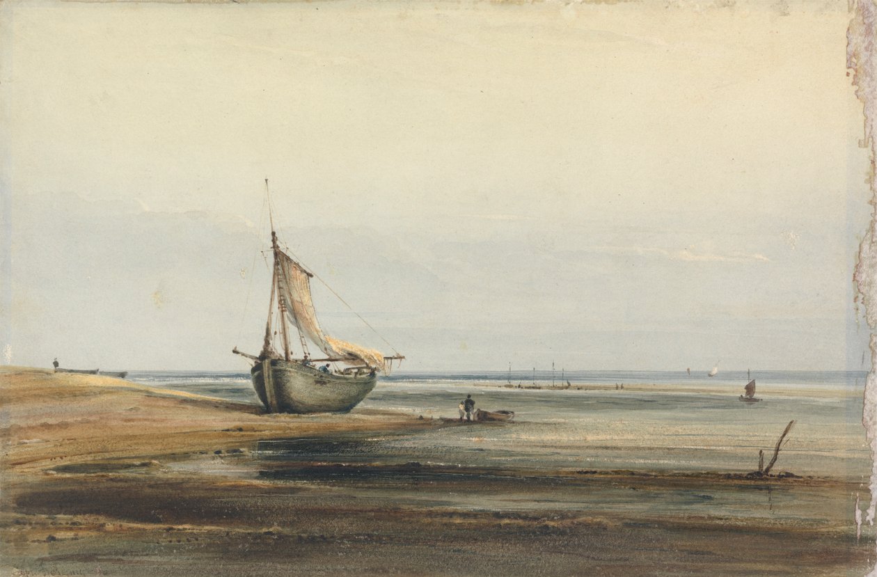 Kustscen med en strandad båt av Anthony Vandyke Copley Fielding
