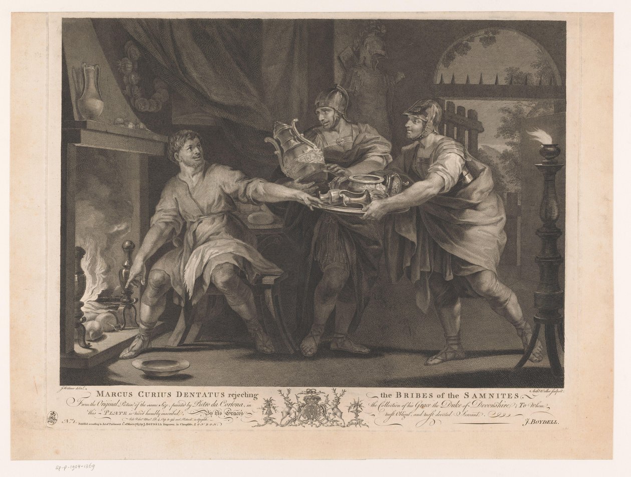 Manius Curius Dentatus vägrar samniternas gåvor Marcus Curius Dentatus avvisar Samniternas mutor (titel på objekt) 1600-talsmålningar från Devonshire-samlingen (serietitel) av Anthony Walker
