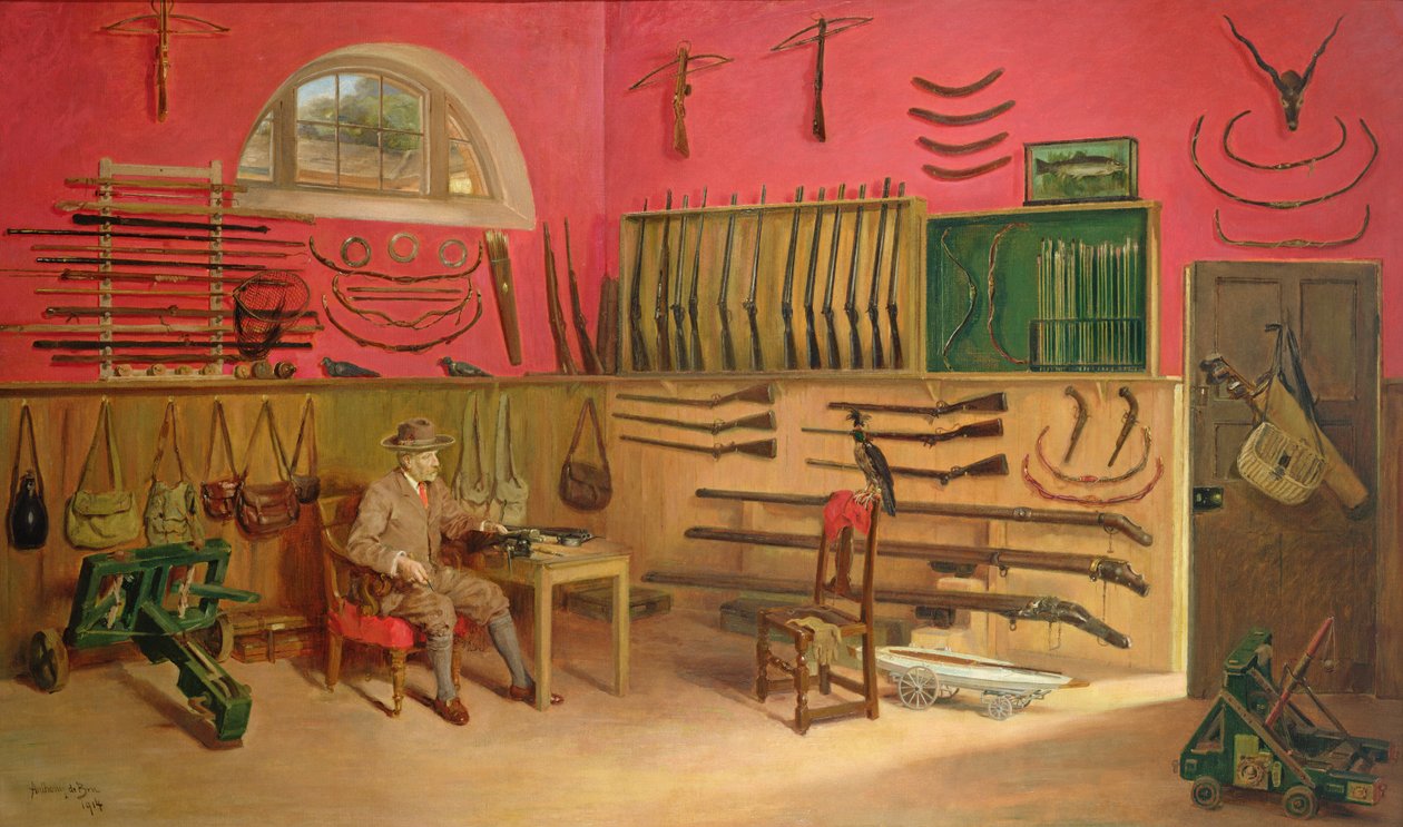 Sir Ralph Payne Gallwey i sitt vapenrum i Thirkleby Hall, Yorkshire, 1914 av Anthony de Bru