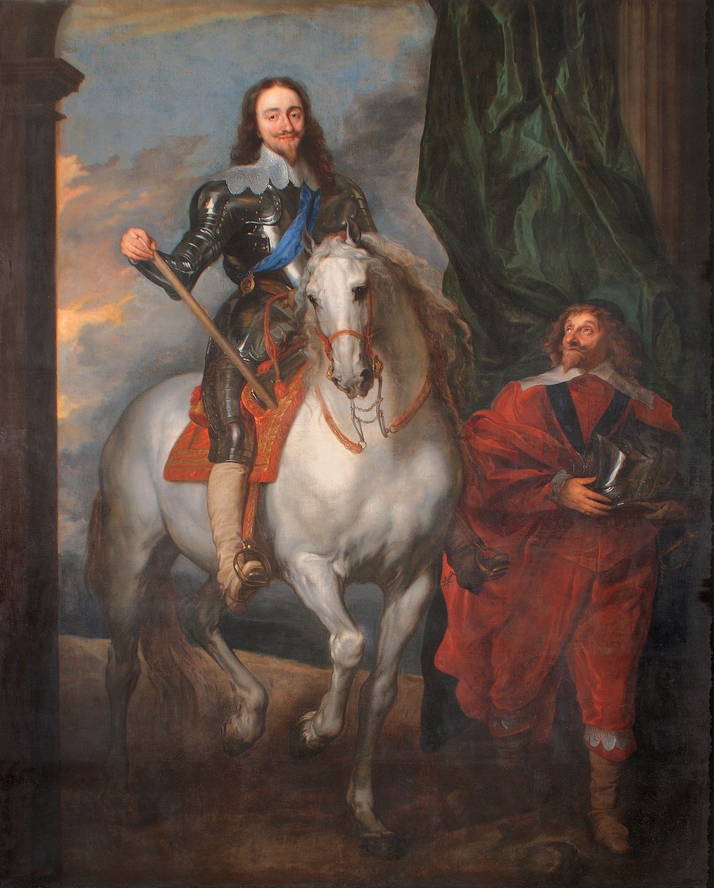 Charles I till häst med M. De St. Antoine (olja på duk) av Anthony van (after) Dyck