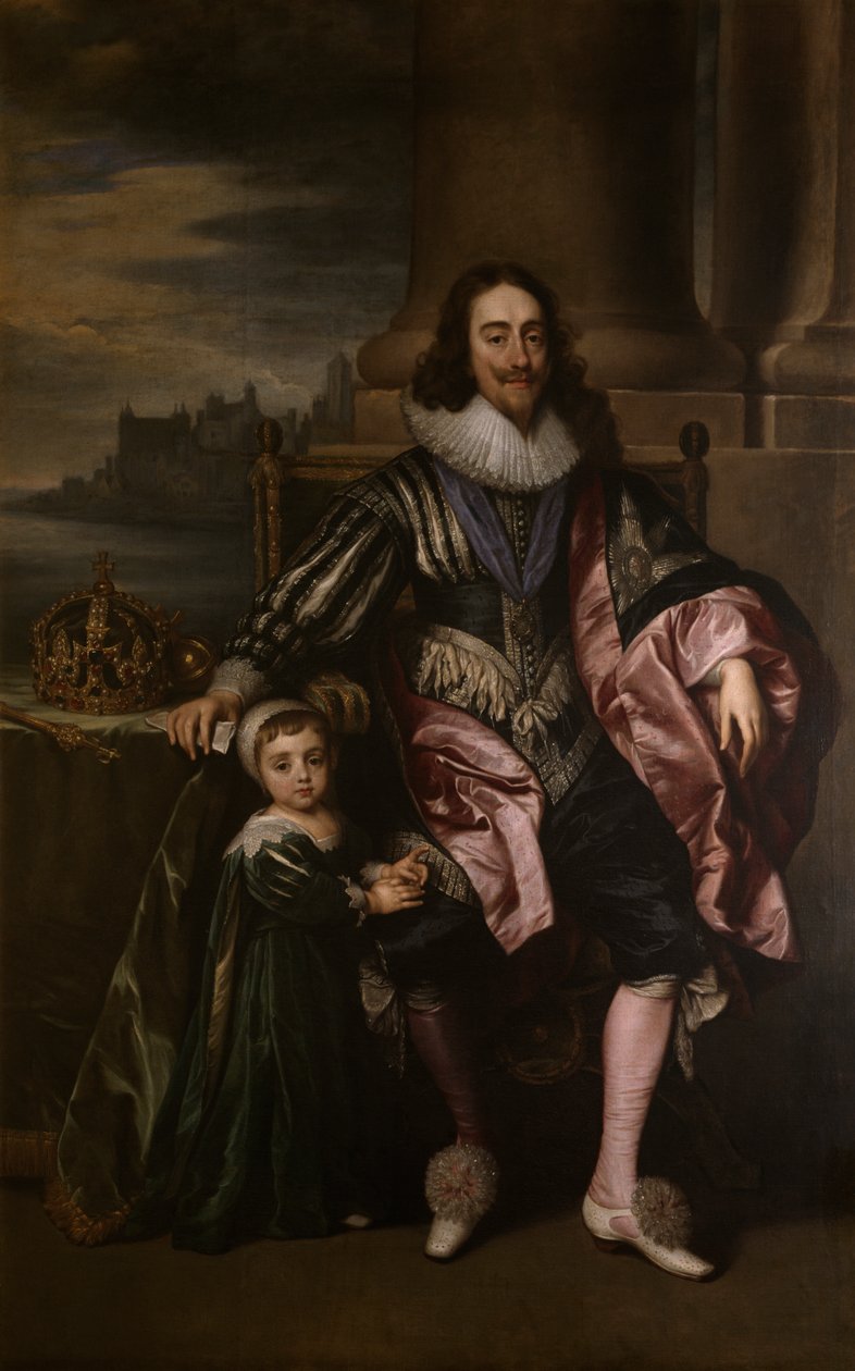 Kung Charles I och Prins Charles (olja på duk) av Anthony van (after) Dyck
