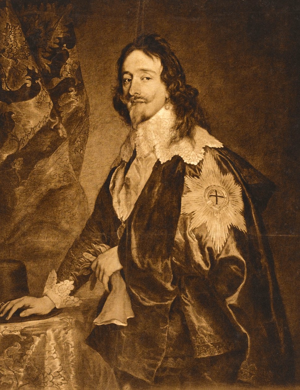 Porträtt av Karl I (reproduktion, brun) av Anthony van (after) Dyck