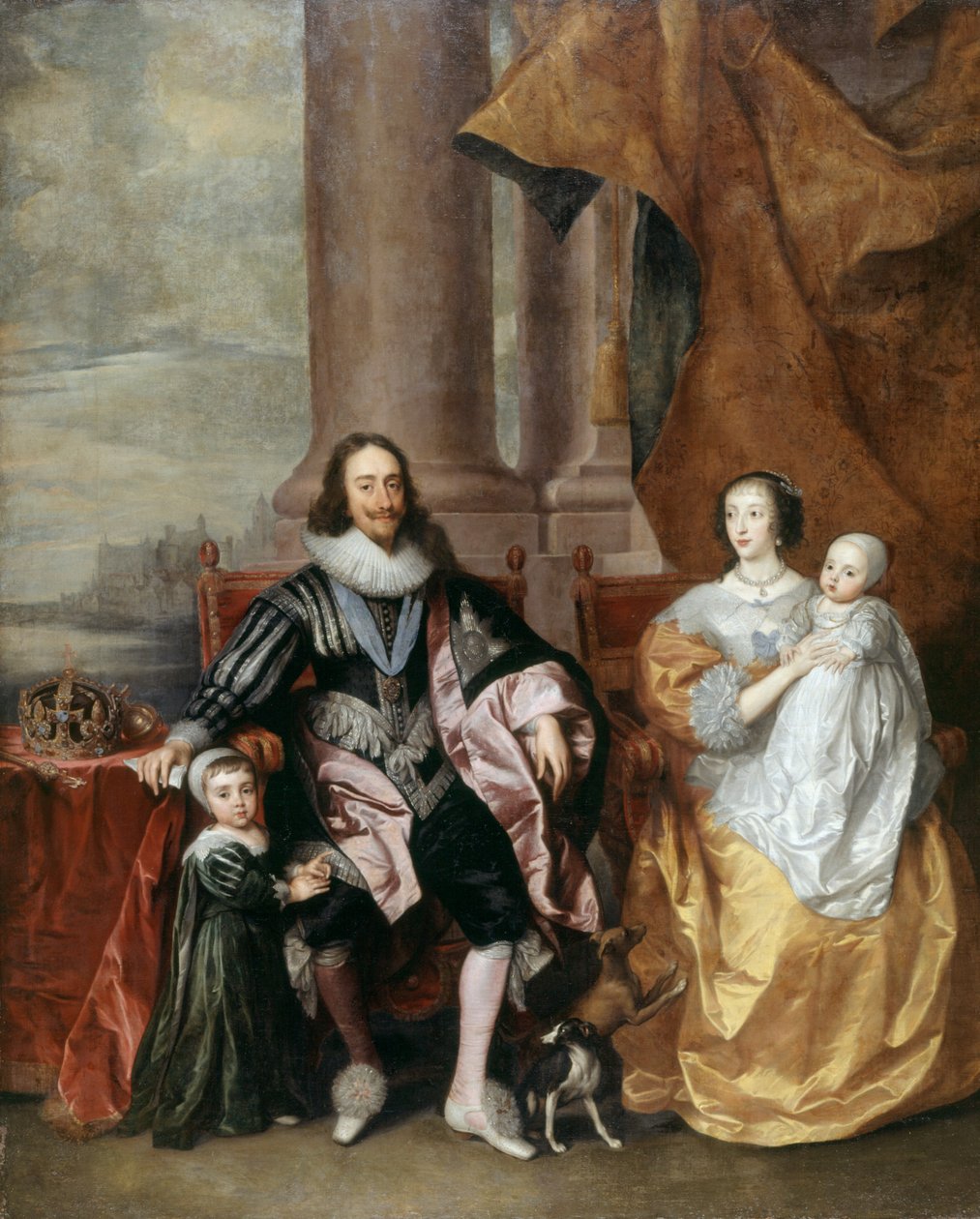 Charles I, drottning Henrietta och två av deras äldsta barn (olja på panel) av Anthony van (follower of) Dyck