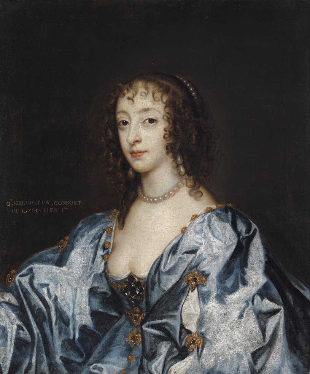 Henriette Marie de France - Porträtt av drottning Henrietta Maria av Frankrike (1609-1669) av Dyck, Sir Anthony van av Anthony van (studio of) Dyck