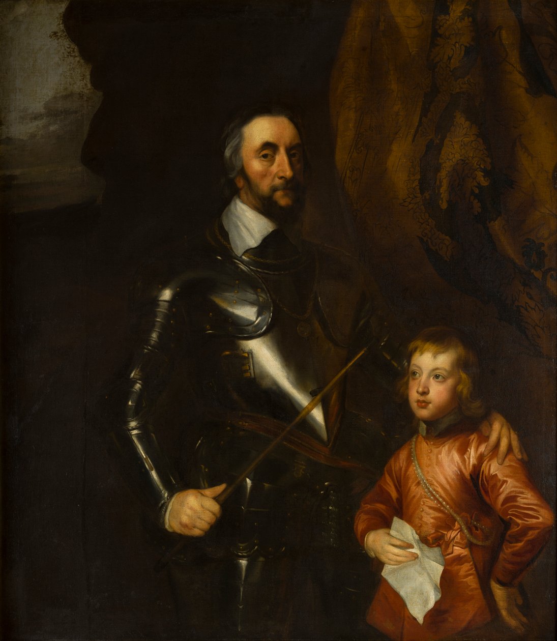 Porträtt av Thomas, jarlen av Arundel med en av hans barnbarn (1592-1646), ca 1620-41 (olja på duk) av Anthony van (studio of) Dyck