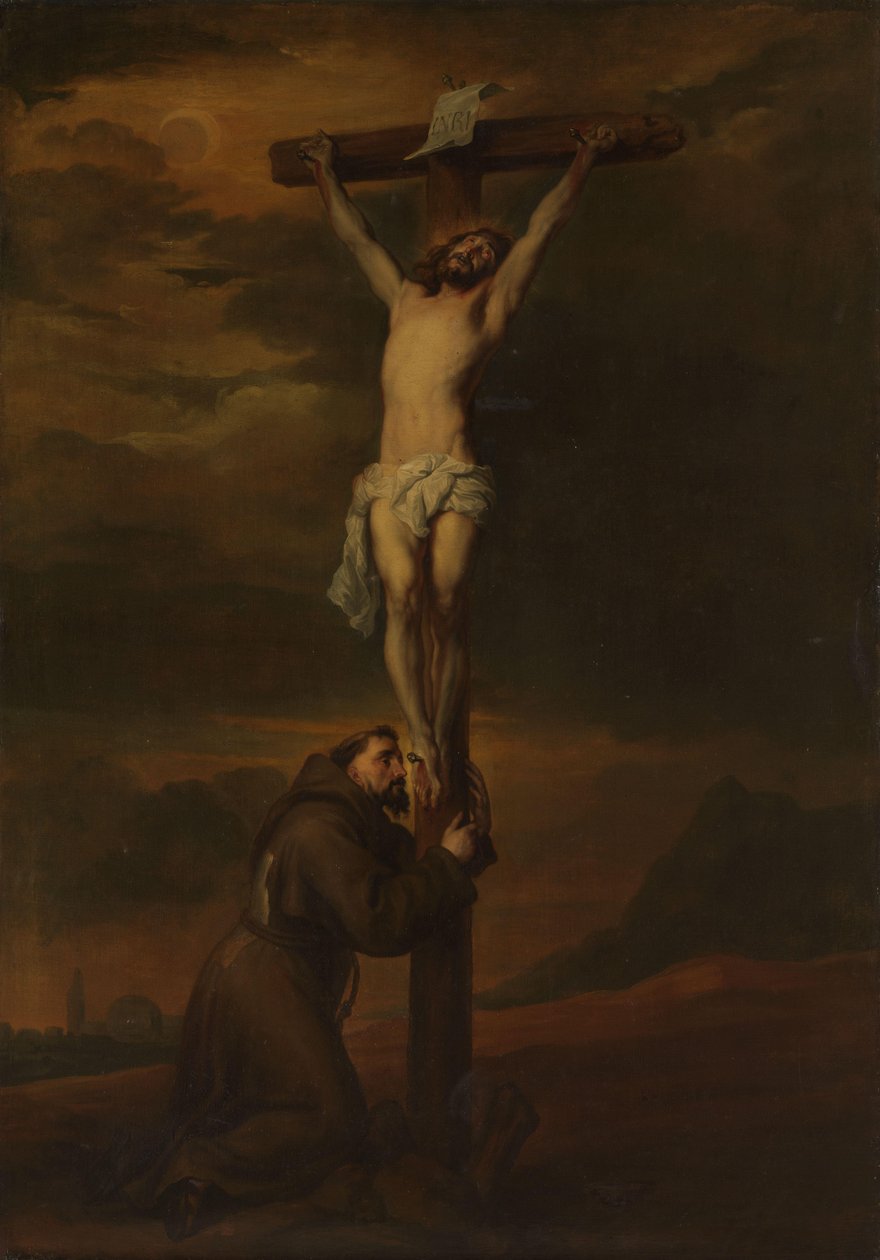 St Francis beklagar vid foten av korset av Anthony van Dyck (possibly copy after)
