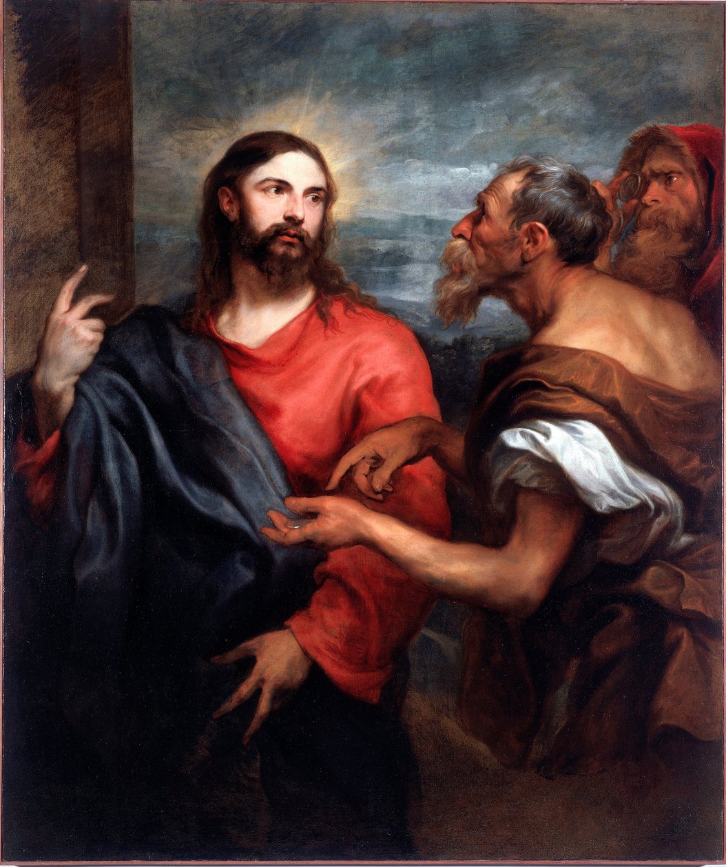 Kristus har valutan eller "" betalningen av hyllningen"" Målning av Antonia Van Dyck (1599-1641) 1623-1624 Sön. 140x120 cm Genes, Galleria di Palazzo Bianco av Anthony van Dyck