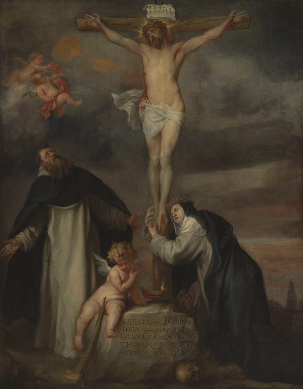 Kristus på korset tillsammans med heliga Katarina av Siena, helige Dominikus och en ängel av Anthony van Dyck