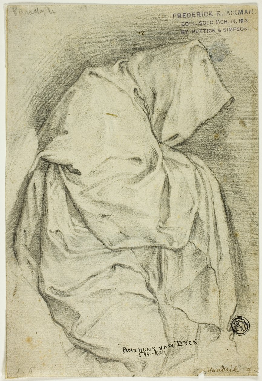 Draperad med huvförsedd figur (recto); Två skisser av svanar i vatten (verso) av Anthony van Dyck
