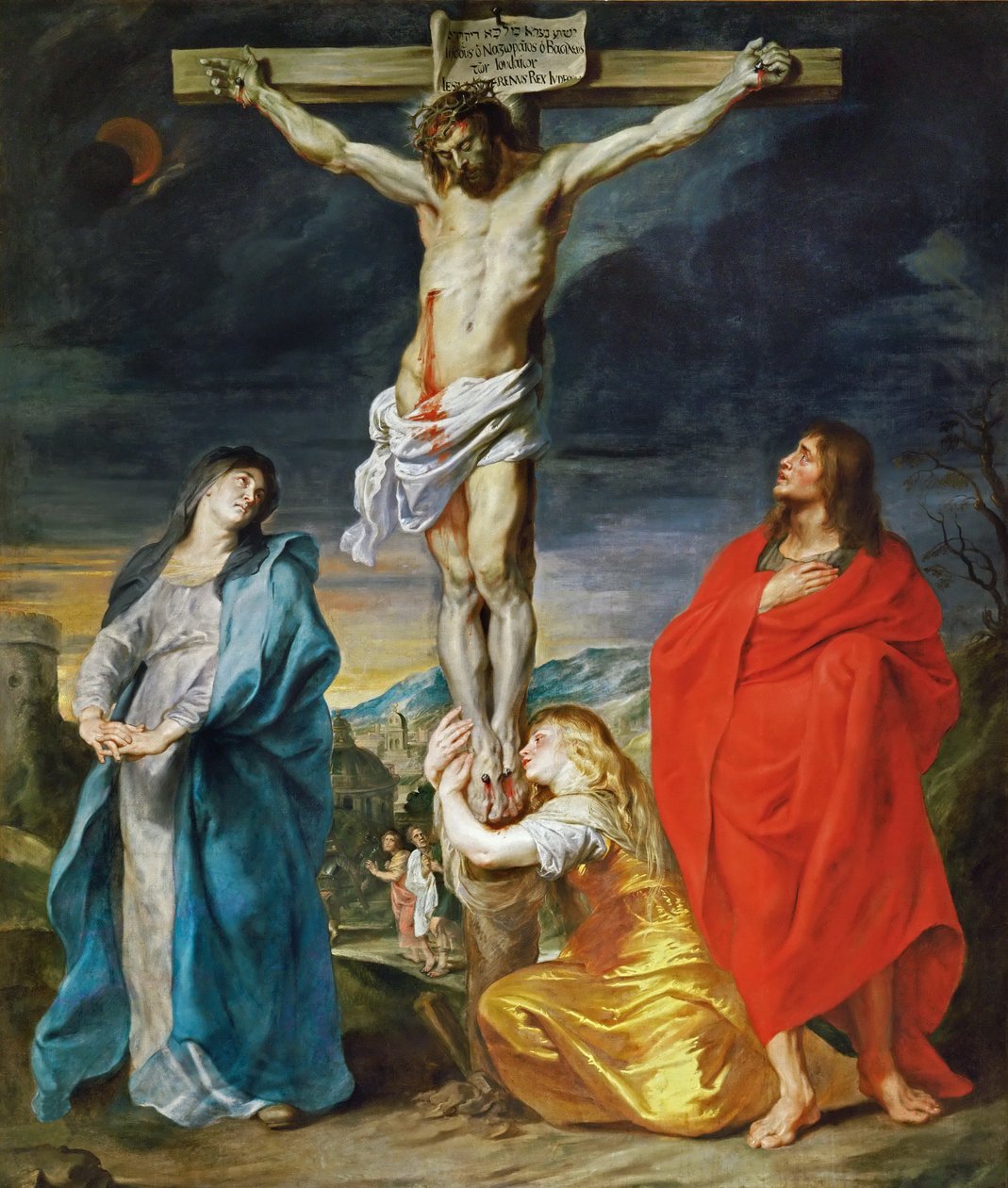 Franska:  Le Calvaire Kristus korsfäst med Jungfru Maria, Johannes och Maria Magdalena av Anthony van Dyck