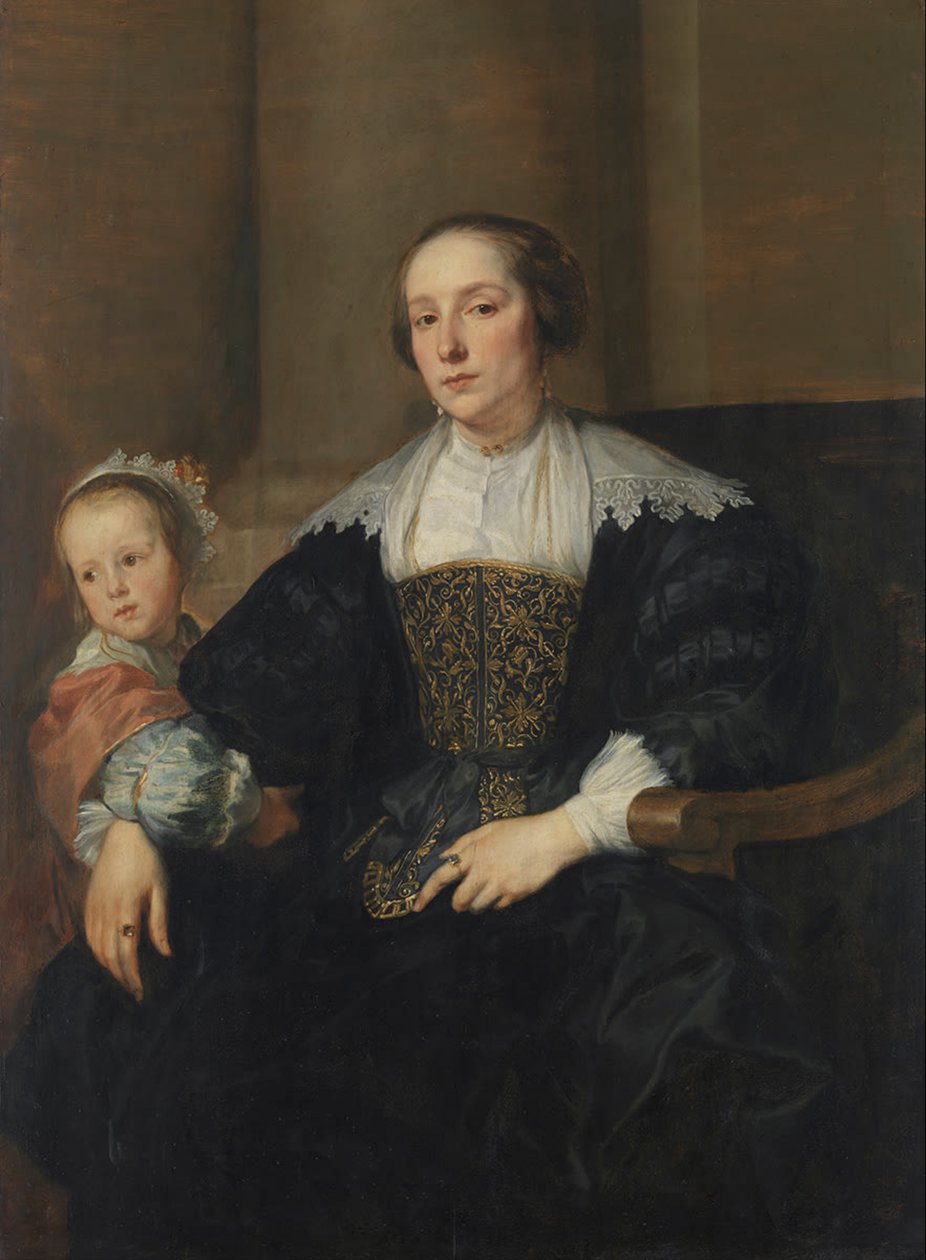 German: Bildnis der Anna van Thielen, Gattin des Malers Theodoor Rombouts, mit ihrer Tochter Anna Maria Porträtt av Anna van Thielen, hustru till målaren Theodor Rombouts med deras dotter Anna Maria av Anthony van Dyck