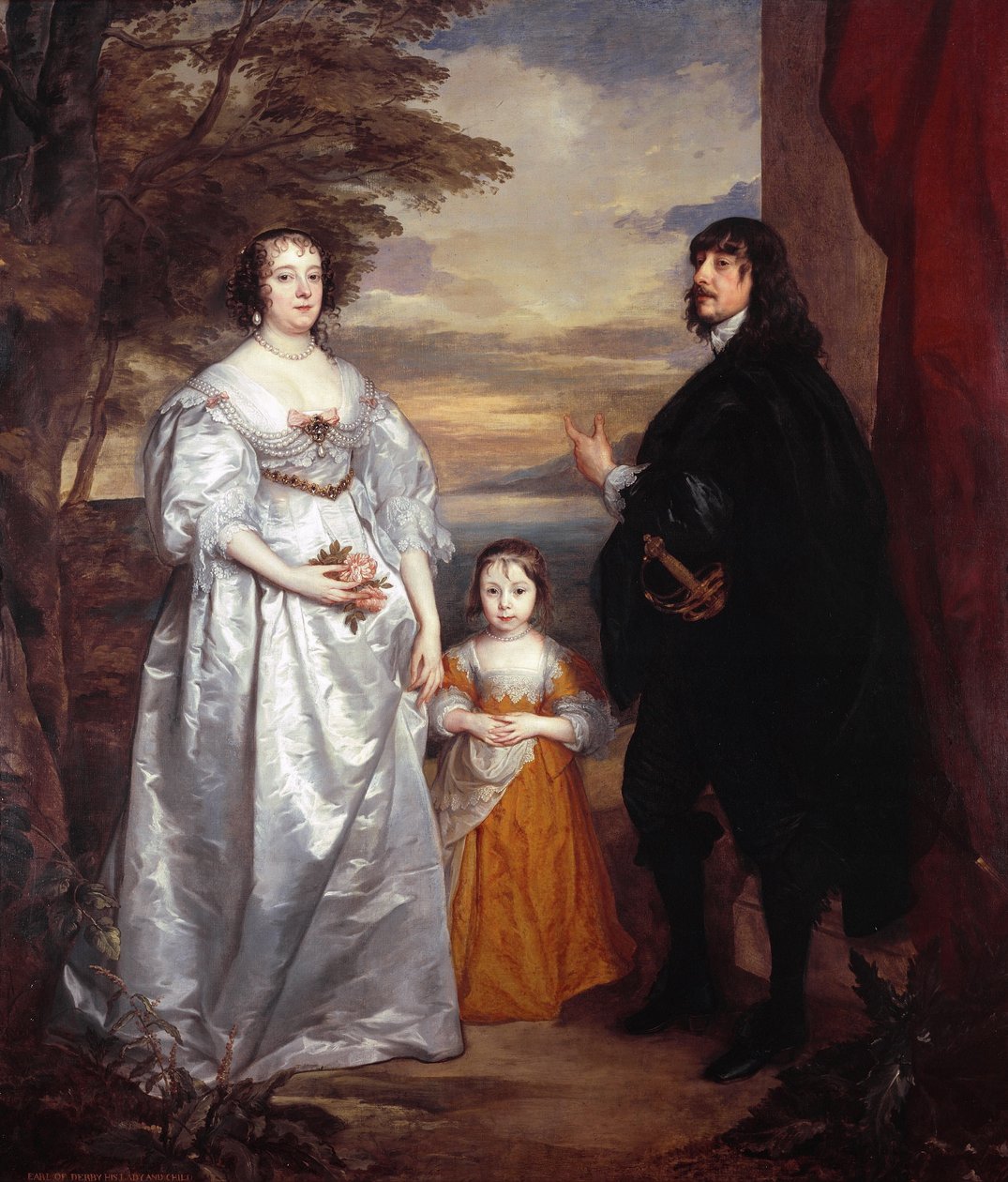 Grupporträtt av James Stanley, Lord Strange (1607-1651), Charlotte de La Trémoille (1599-1664) och Lady Henrietta Maria Stanley (1630-1685) av Anthony van Dyck