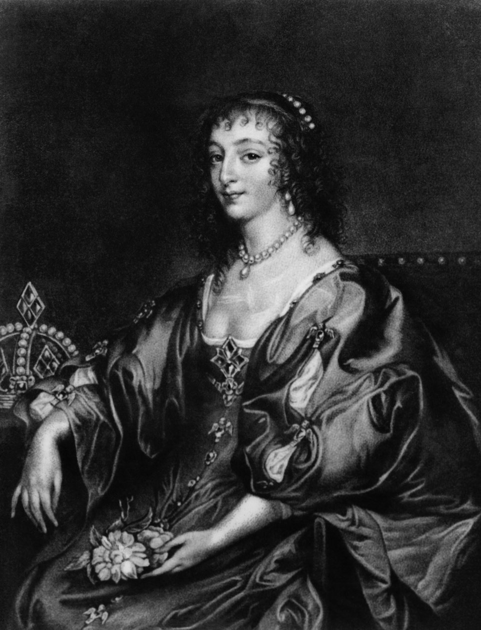 Henrietta Maria (1609-69), illustration från "Portraits of Characters Illustrious in British History", (mezzotint) ] av Anthony van Dyck