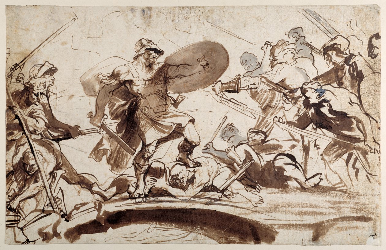 Horatius Cocles försvarar Tiberbron (penna och bläck med tvätt på papper) av Anthony van Dyck