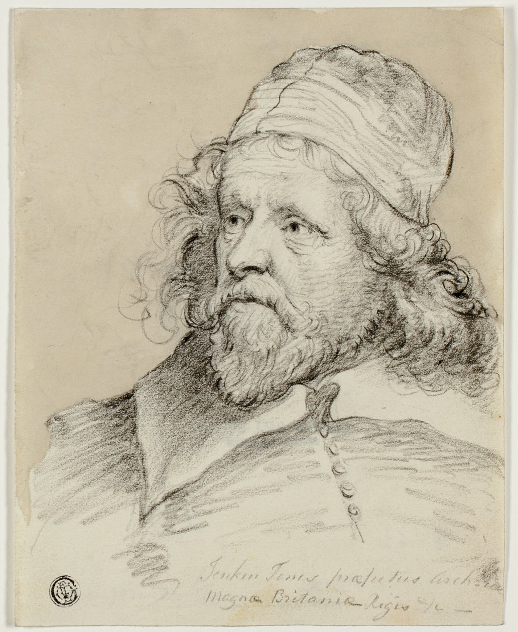 Inigo Jones (rektor); Skiss av kvinnligt huvud (verso) av Anthony van Dyck