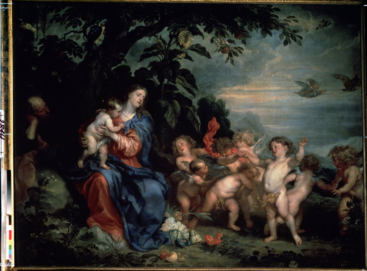 ""Rest on the Flight into Egypt or the Virgin with Partridges"" (Rest on the Flight into Egypt (Virgin with Partridges)) Målning av Sir Anthonis van Dyck (1599-1641) 1629-1630 Dim. 215x285,5 cm Museum från eremitaget, Sankt Petersburg av Anthony van Dyck