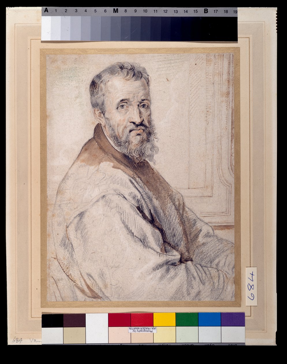Michelangelo, tros vara efter Bugiardini eller Federico Zuccaro (röda och svarta krita över penna och bläck med tvätt på papper) av Anthony van Dyck