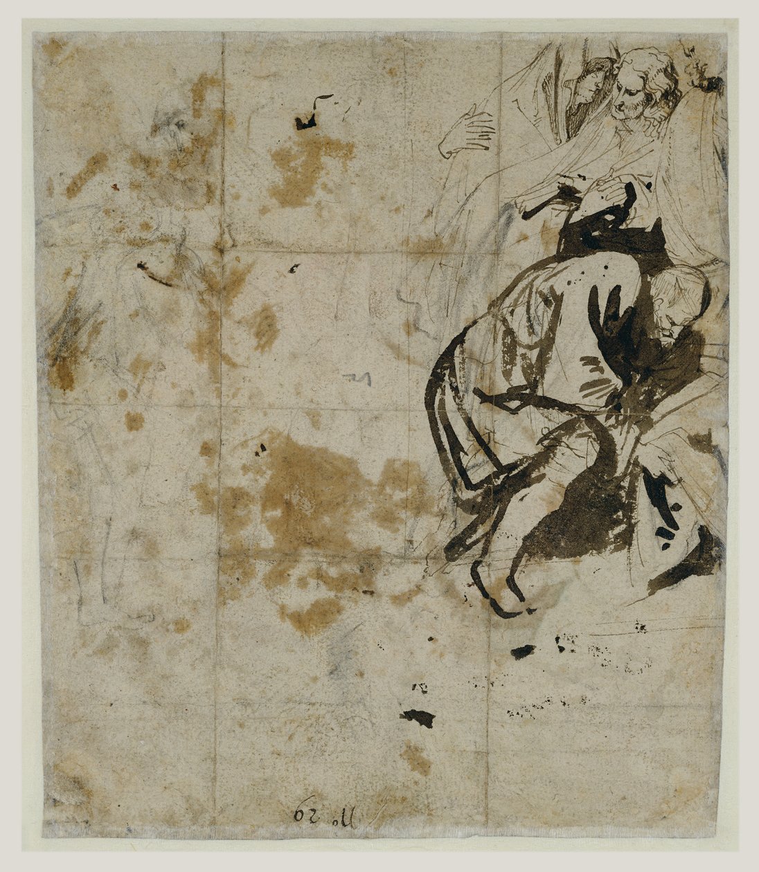 Partial Study of the Entombment (verso) (1617-18) (Svart krita, penna och brunt bläck, brun och rödaktig tvätt, röd och blå krita och vit gouacheförhöjning) av Anthony van Dyck