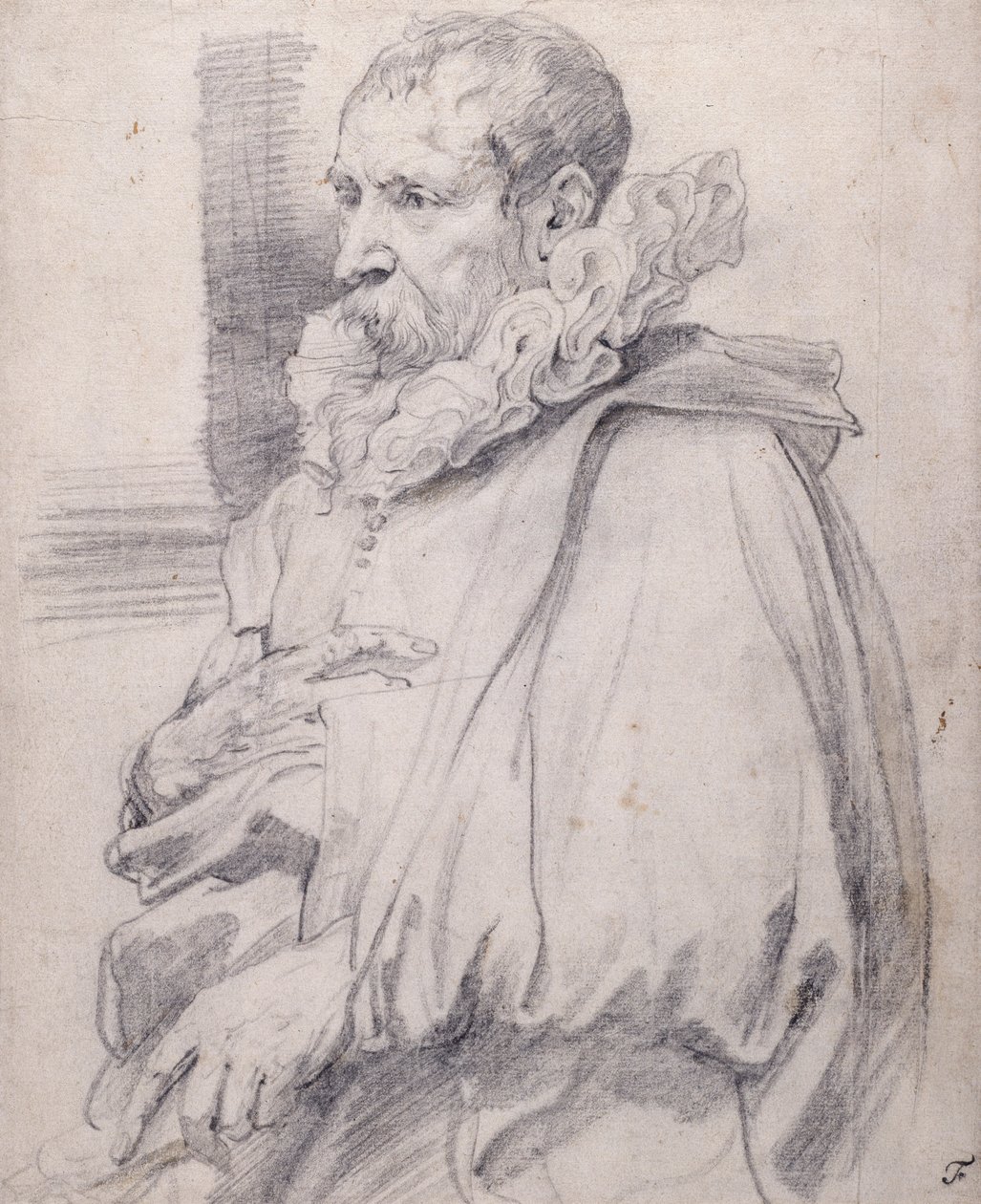 Pieter Brueghel den yngre (svart krita på vitt papper) av Anthony van Dyck