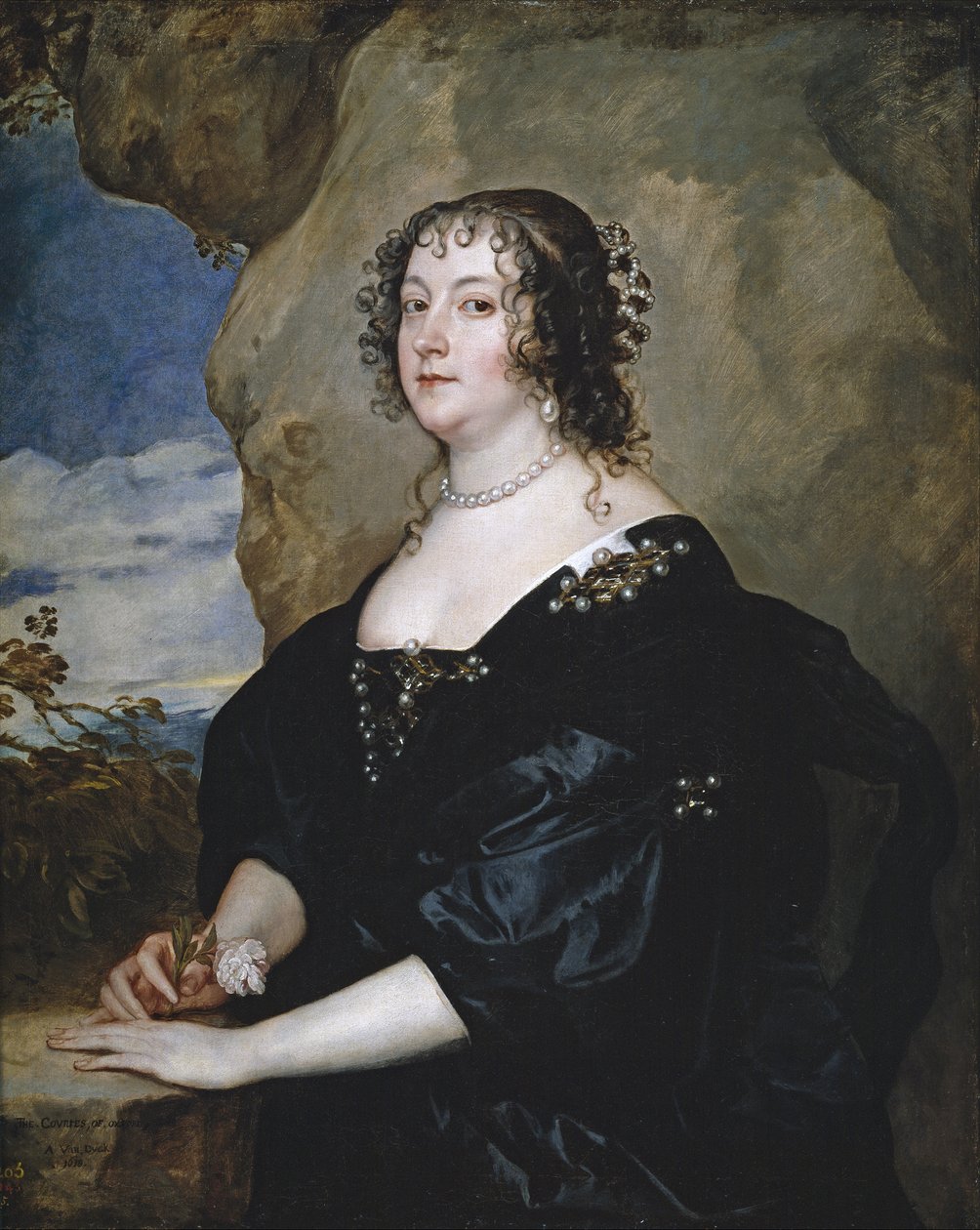 Porträtt av Beatrice, grevinnan av Oxford - Peinture de Sir Anthonis (Anton ou Antoon) van Dyck (1599-1641) - 1638 - Olja på duk - 107x86 cm - Museo del Prado, Madrid av Anthony van Dyck