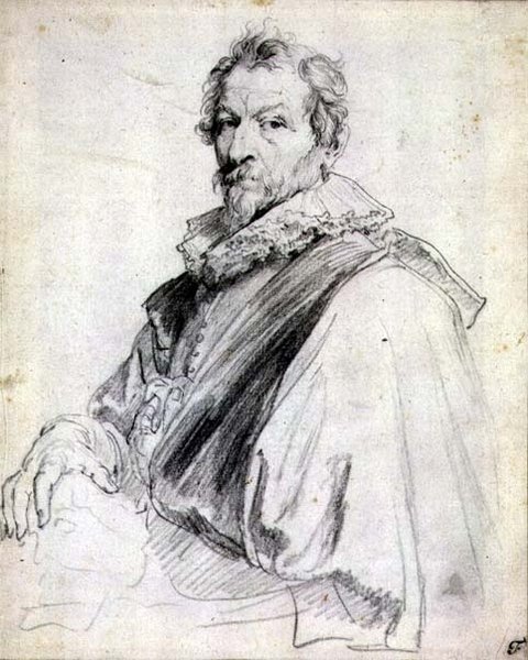 Porträtt av Hendrick Van Balen (svart krita) av Anthony van Dyck
