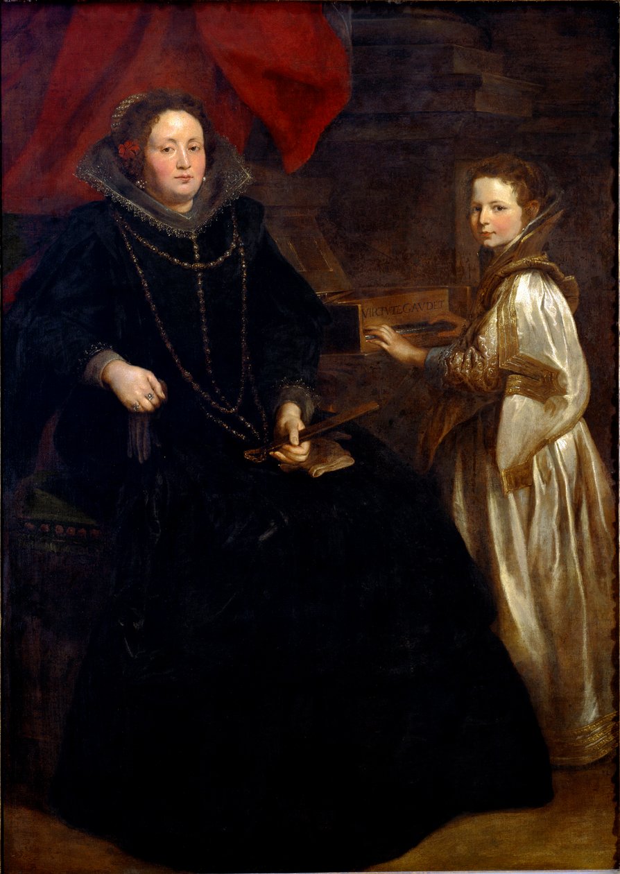 Porträtt av Porzia Imperiale med sin dotter Maria Francesca vid cembalo Målning av Antonie Van Dyck (1599-1641) 1626 Sön. 184,5x134 cm Bryssel, Royal Museum of Fine Arts, inv. 6115 av Anthony van Dyck