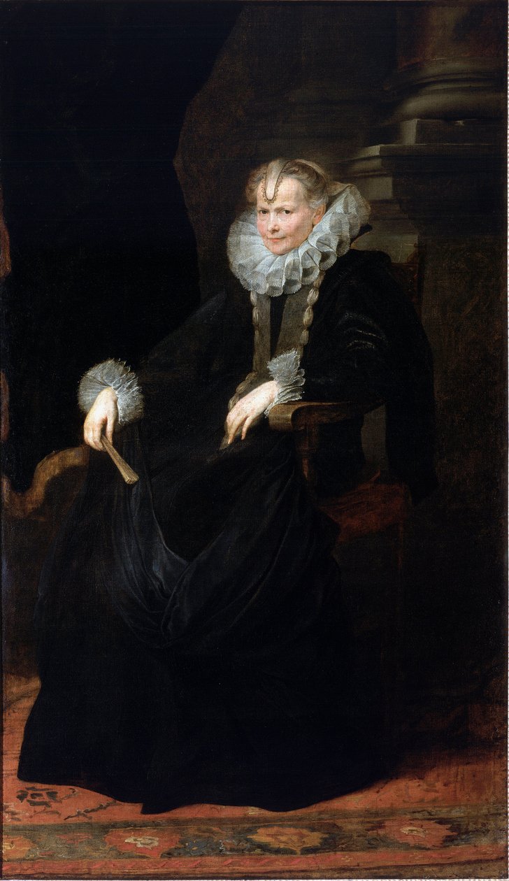 Porträtt av en kvinna i familjen Spinola Hon bär en jordgubbskrage. Målning av Anonie Van Dyck (1599-1641) 1621-1623 Sön. 200x116 cm Berlin, Staatliche Museen zu Berlin, GemaldeGallery av Anthony van Dyck
