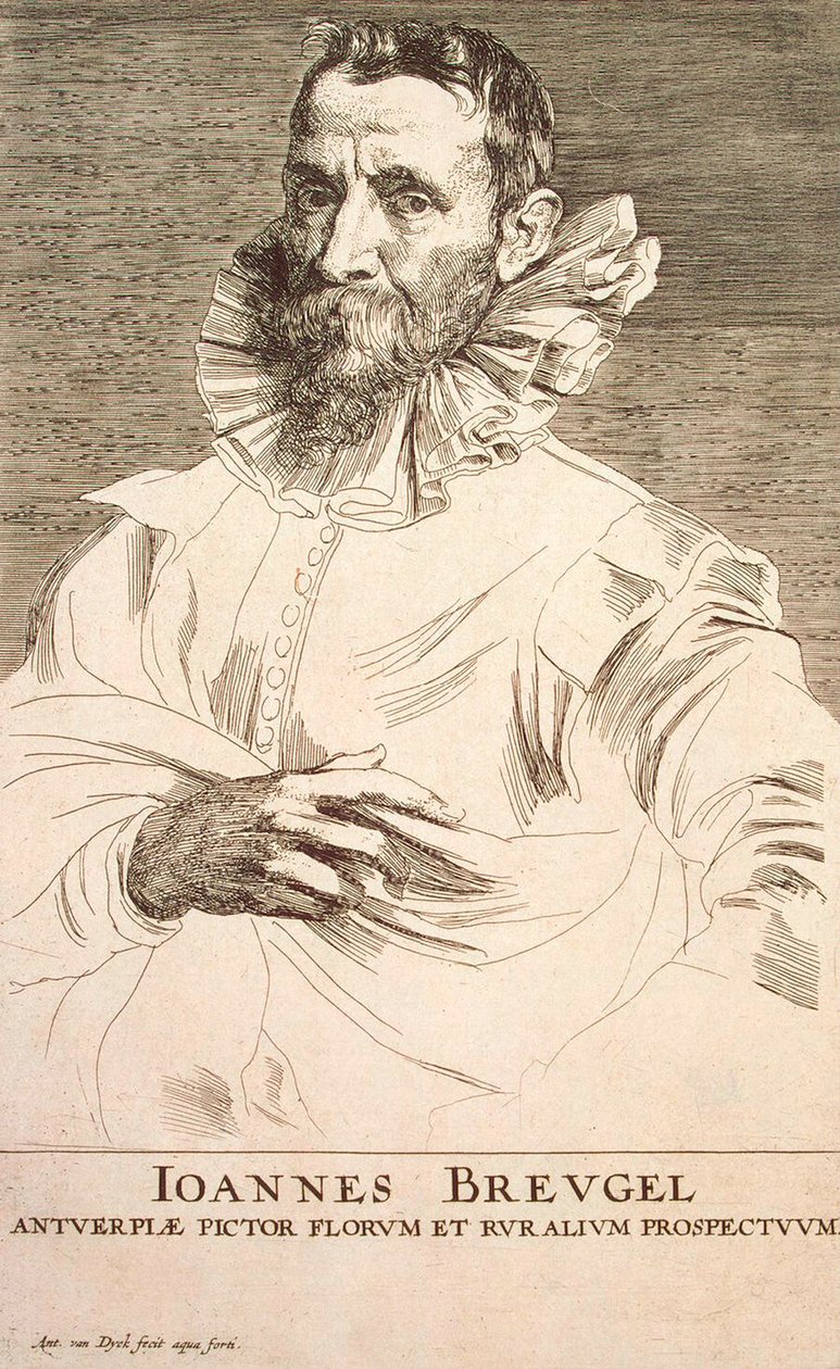 Porträtt av konstnären Jan Brueghel den yngre 1601-1678, första tredjedelen av 1600-talet av Anthony van Dyck