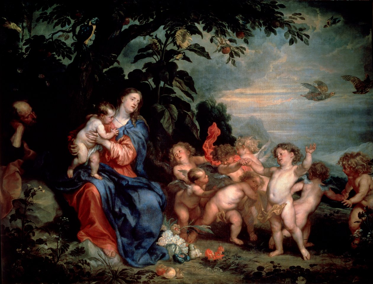Vila på flykten till Egypten Jungfru med rapphöns, c1629-1630. av Anthony van Dyck