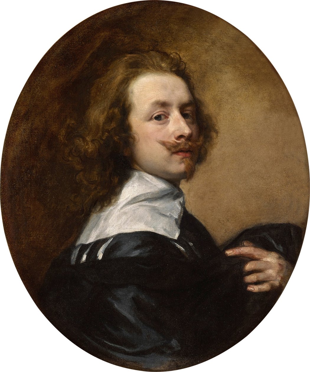 Självporträtt med uppåtvänd mustasch och uppsträckt vänsterhand av Anthony van Dyck