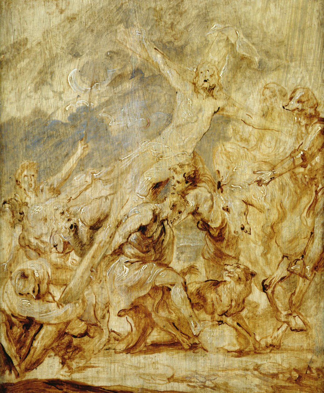 Skiss över korsets lyftning, 1630 (olja & grisaille på trä) av Anthony van Dyck