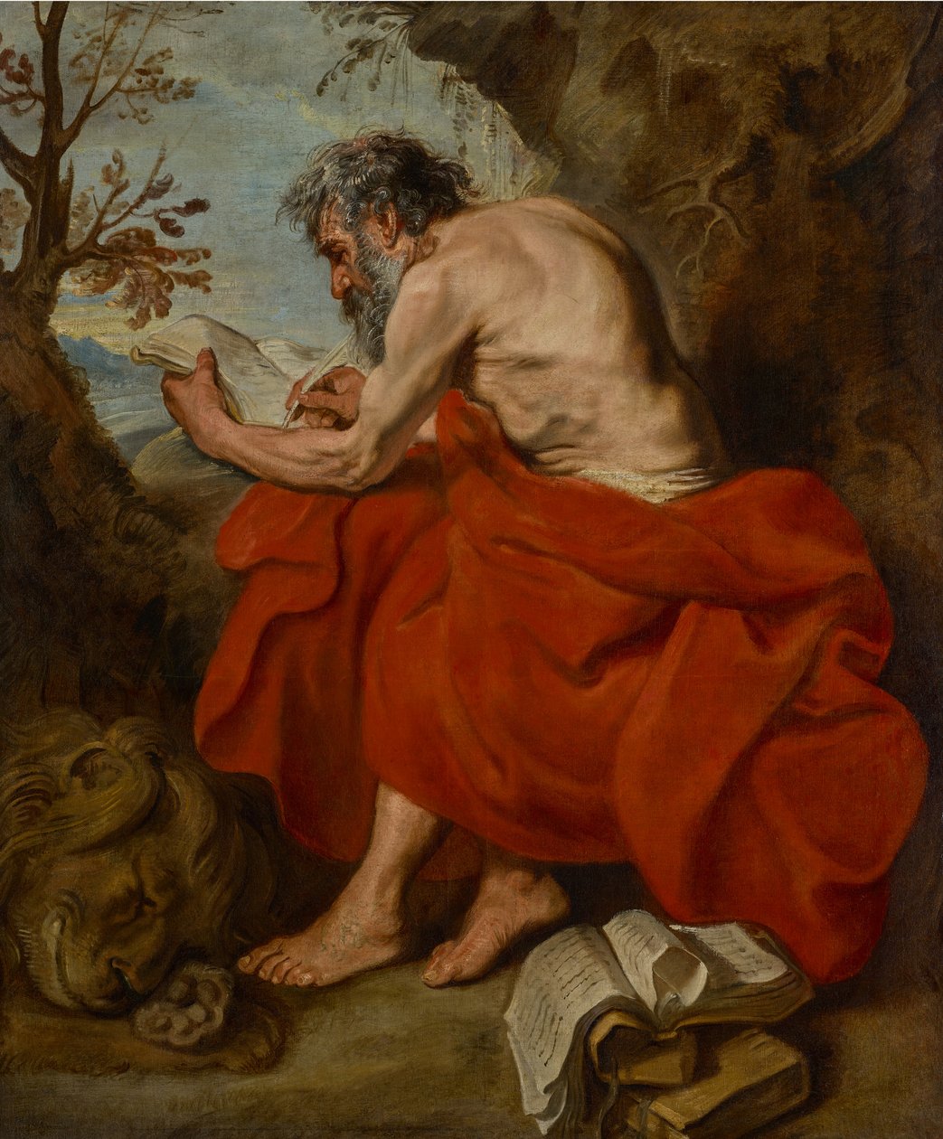 S:t Hieronymus som eremit i ett landskap, läsande av Anthony van Dyck