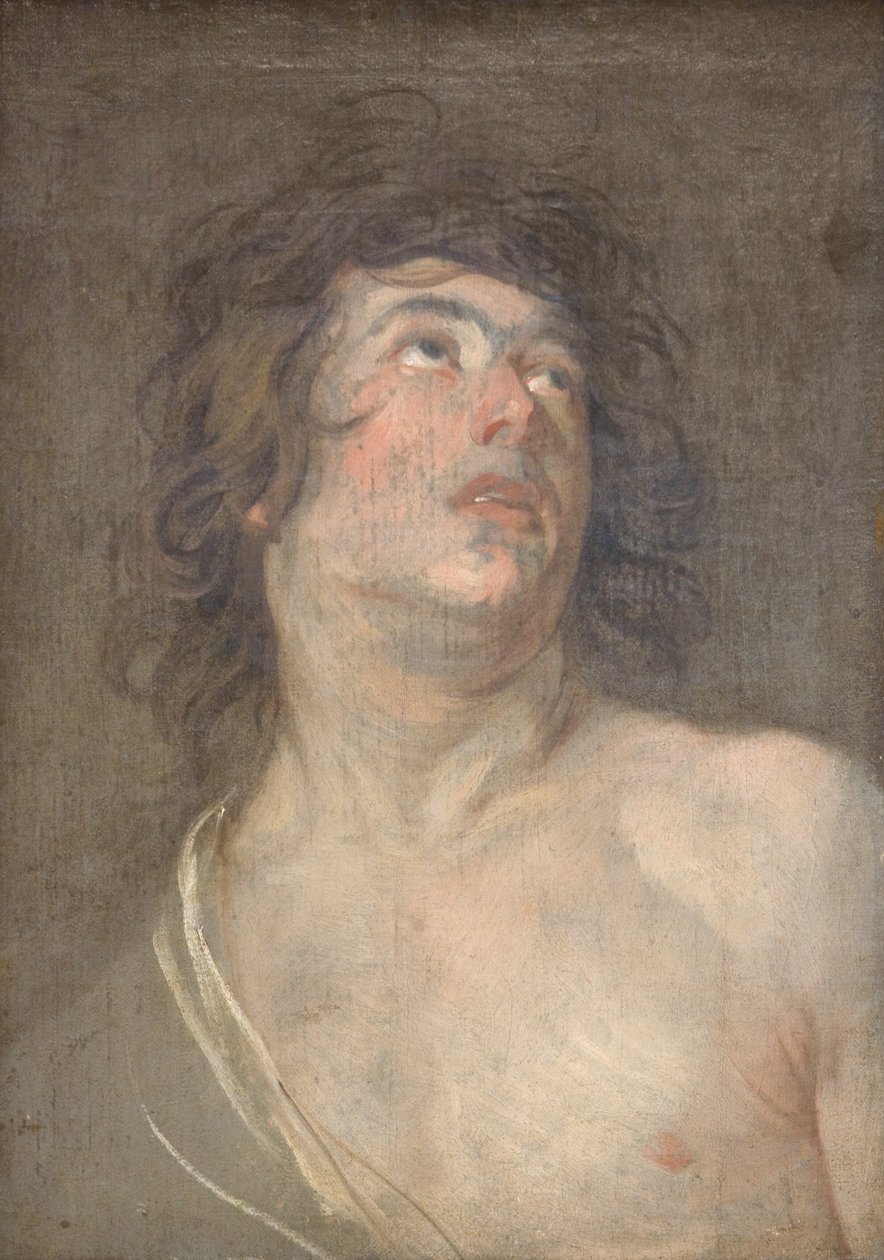 Studiechef för en ung man som tittar uppåt. St Sebastian av Anthony van Dyck
