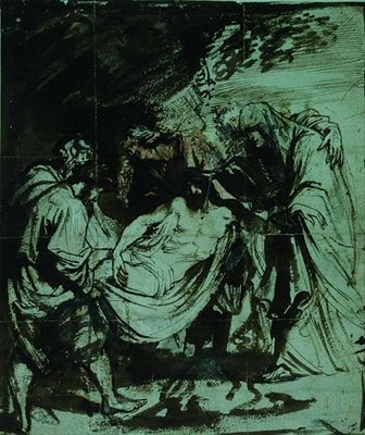 Study for the Entombment (svart krita/brunt bläck) av Anthony van Dyck