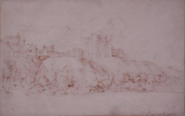 Ypres Tower, Rye, sett från söder (penna och bläck på papper) av Anthony van Dyck
