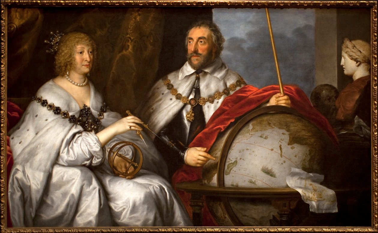 Thomas Howard Graf Arundel (1586-1646) och hans hustru Alathea Talbot (1586-1654) eller porträttet av Madagaskar). Man designar ön Madagaskar på en jordglob. Målning av Sir Antoine (Anton) Van Dyck (1599-1641), olja på duk, cirka 1639-1640. engelska ar av Anthony van Dyck