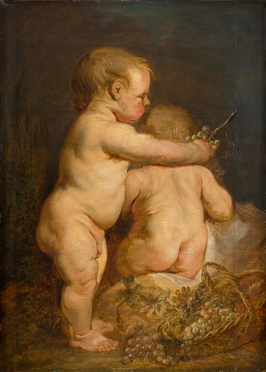 Två nakna barn med vindruvor, ca 1630-40 (olja på ek) av Anthony van Dyck