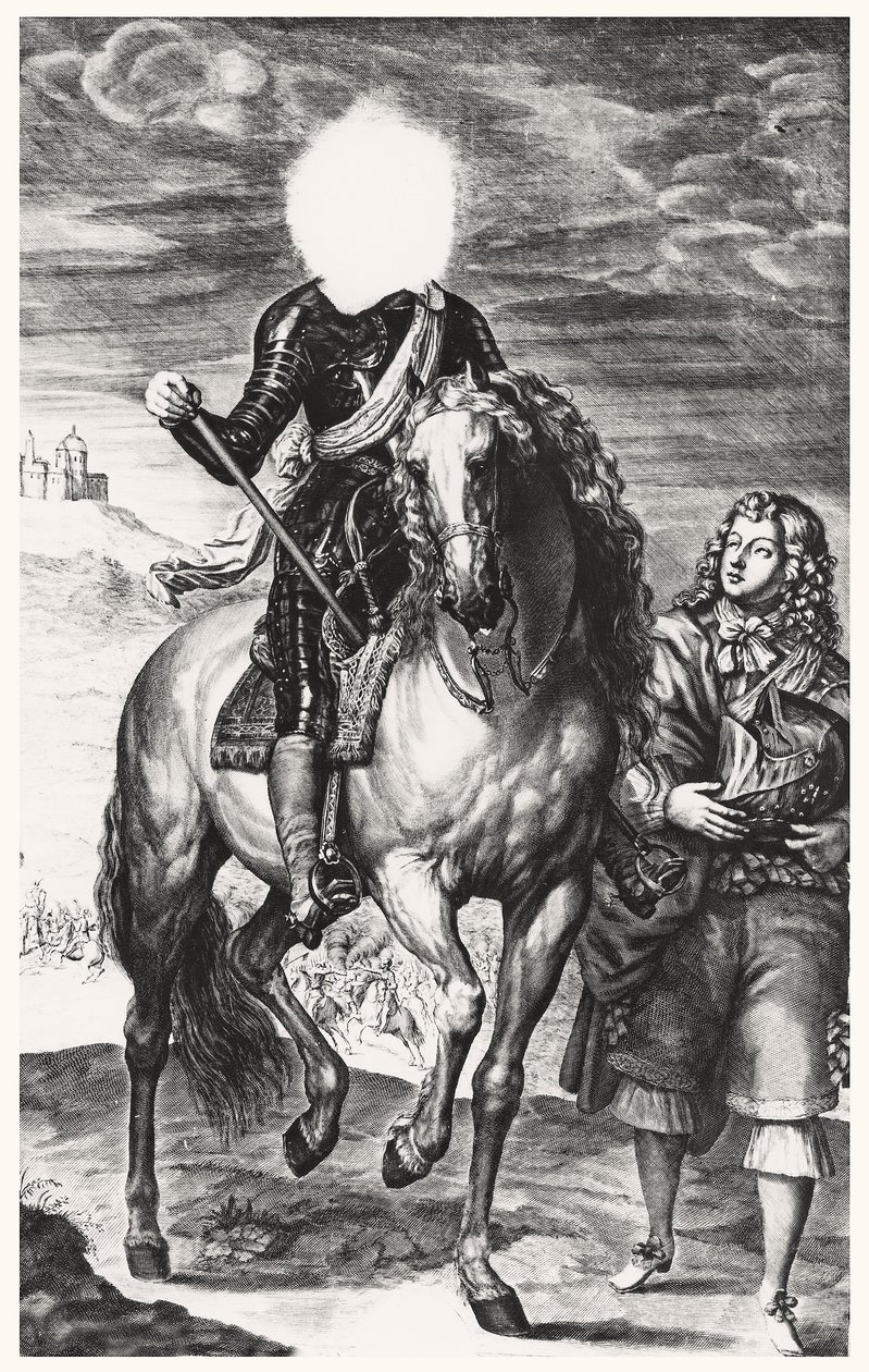 Huvudlöst ryttarporträtt ursprungligen av Ludvig av Frankrike, graverad av Pierre Lombard (1612-80) (Se 105377-8) av Anthony van after Dyck