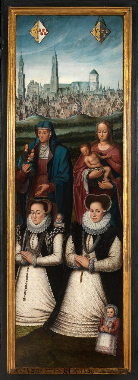 Detalj av porträtt av Juan Pardo II och hans fruar Anna Ingenieulandt och Maria Anchemant av Anthuenis (1536 1613) Claeissins or Claeissens