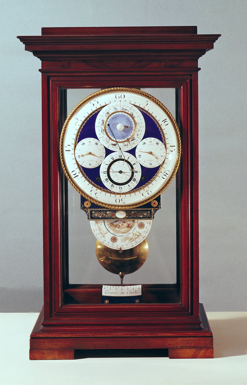 Klocka med fyra urtavlor och zodiakens tecken, 1765-89 (trä och målad emalj) av Antide Janvier