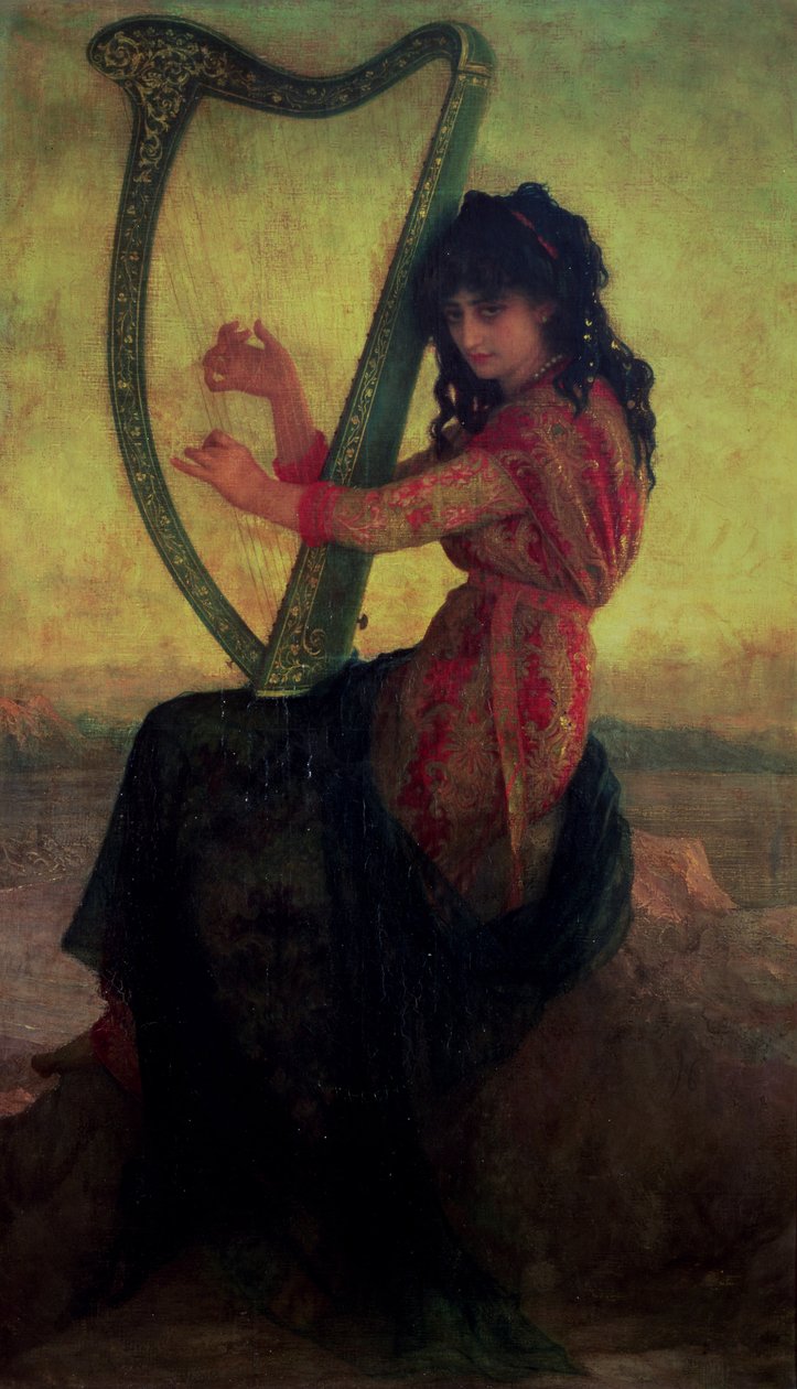 Musa som spelar harpa av Antoine Auguste Ernest Herbert or Hebert